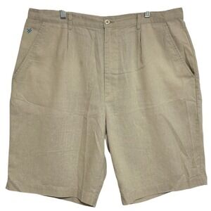 Steve Harvey Collection Shorts‎ Mens Tan Pleated Linen Blend Casual Coastal 40